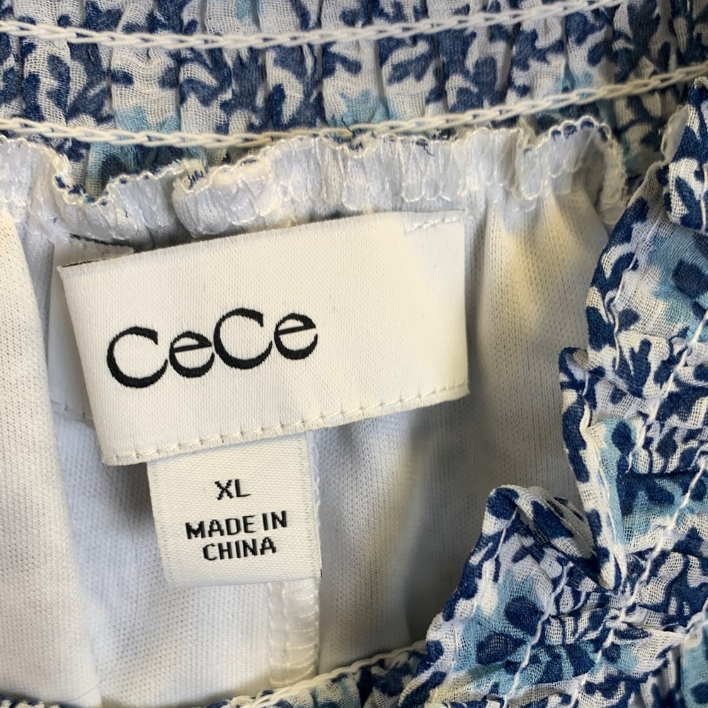 CeCe Ruffled Blue Patterned Blouse NWT - image 2